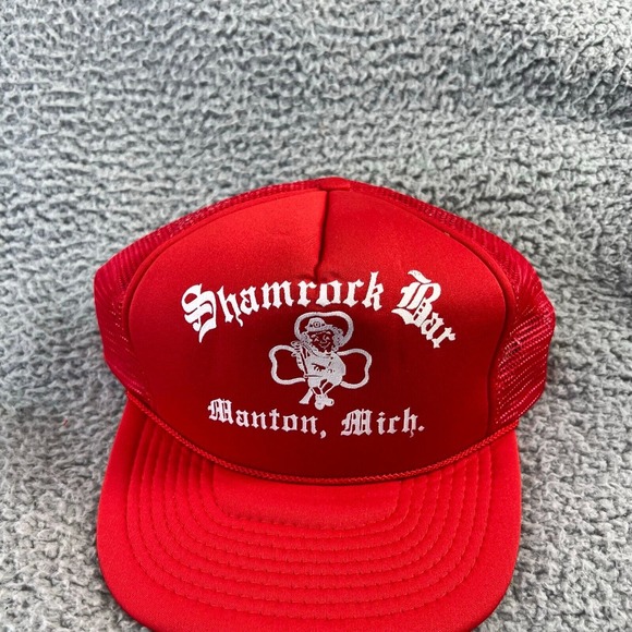 Vintage Shamrock Pub Hat Snapback Mesh Trucker White Manton Michigan Shamrock - Picture 2 of 8